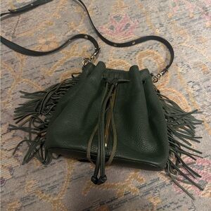 Vintage rare Rebecca Minkoff hunter green fringe bucket drawstring Bag